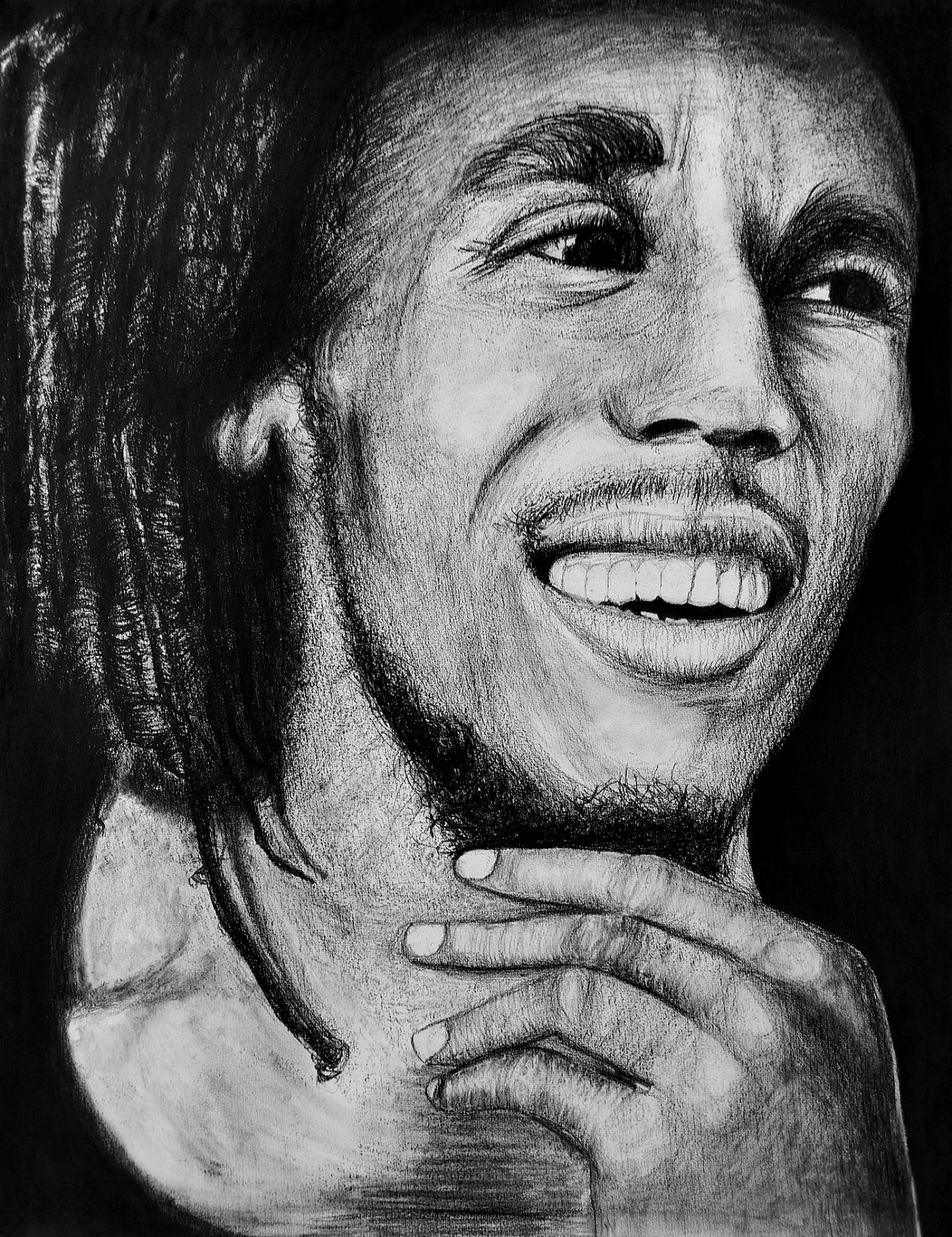 Bob Marley N°03, portrait a la pierre noire par Jeremy MORIN